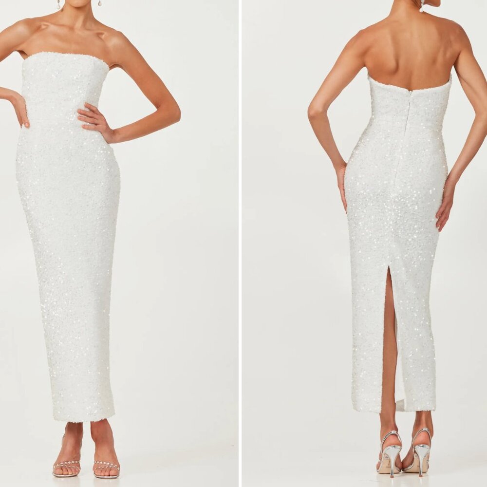 Helsi Leslie Strapless Sequin Gown – White – Size Medium – Gently Used